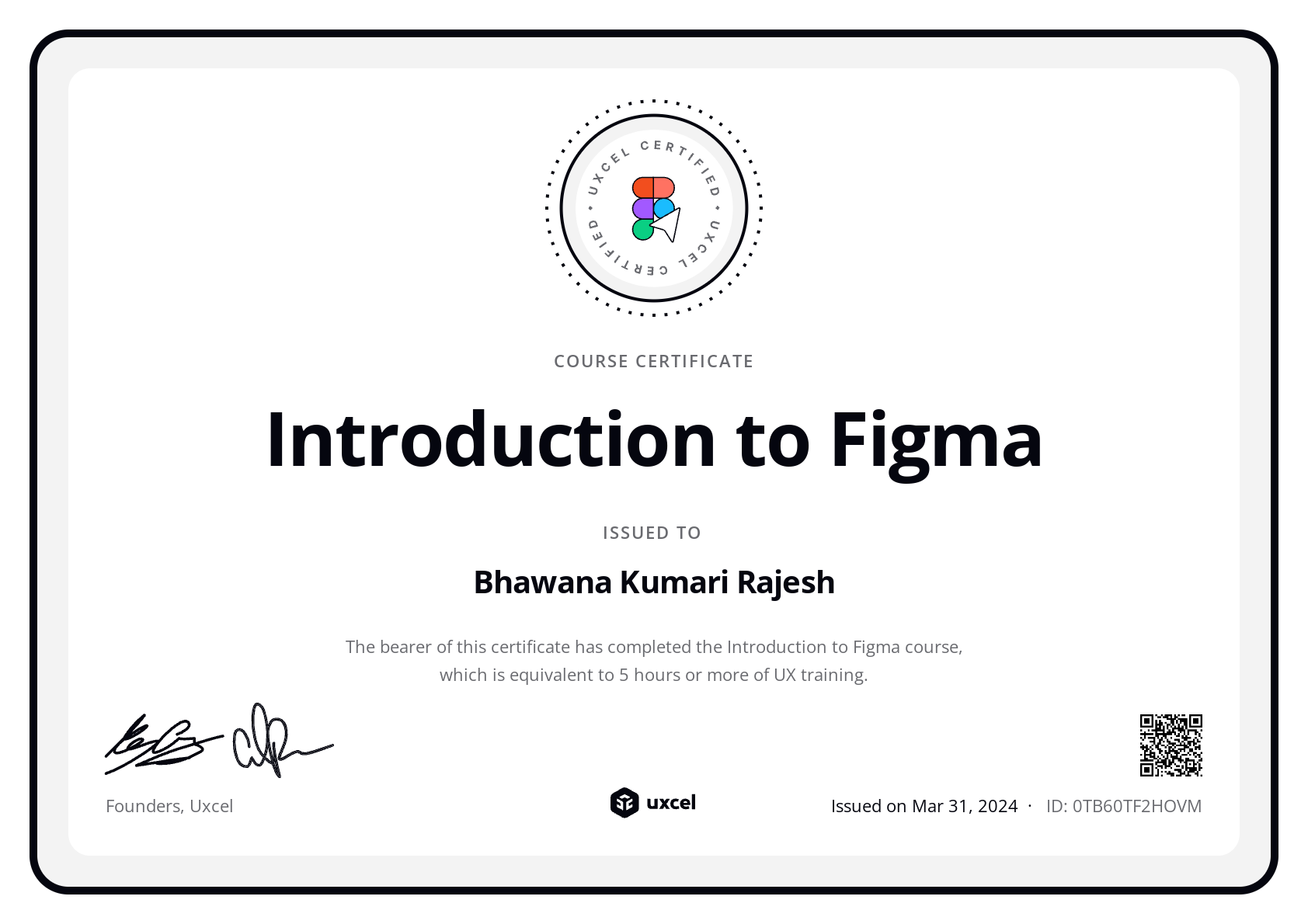Bhawana Kumari Rajesh's certificate